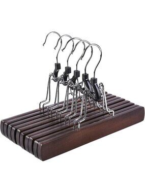 10 Pack Wooden Clip Hangers with Non-Slip Velvet, Antique Finish for Pants
